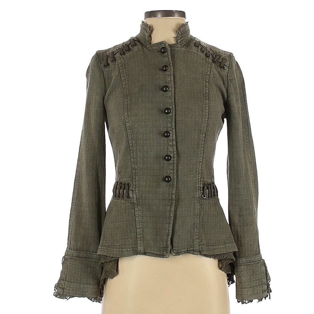Free People Military Flair Jacket XS Grey Green Lace Back NWOT